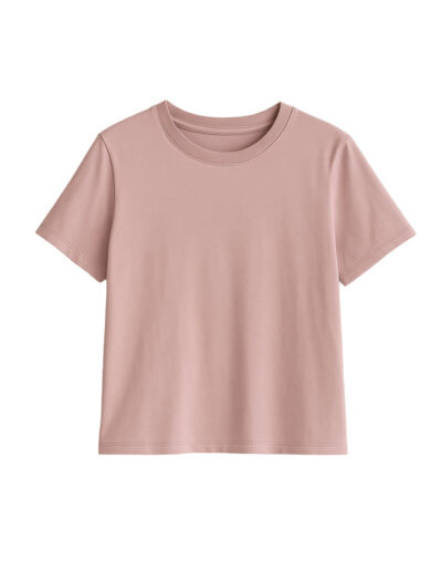 t-shirt klasyczny ELLE - koszulka klasyczna brudny róż - dekolt łódka 4