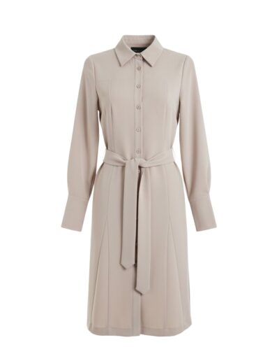 Beżowa sukienka Flared z długim rękawem i rozkloszowanym dołem z godetami.