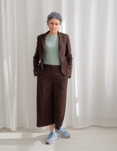 Brązowe lniane kuloty z gumką w pasie