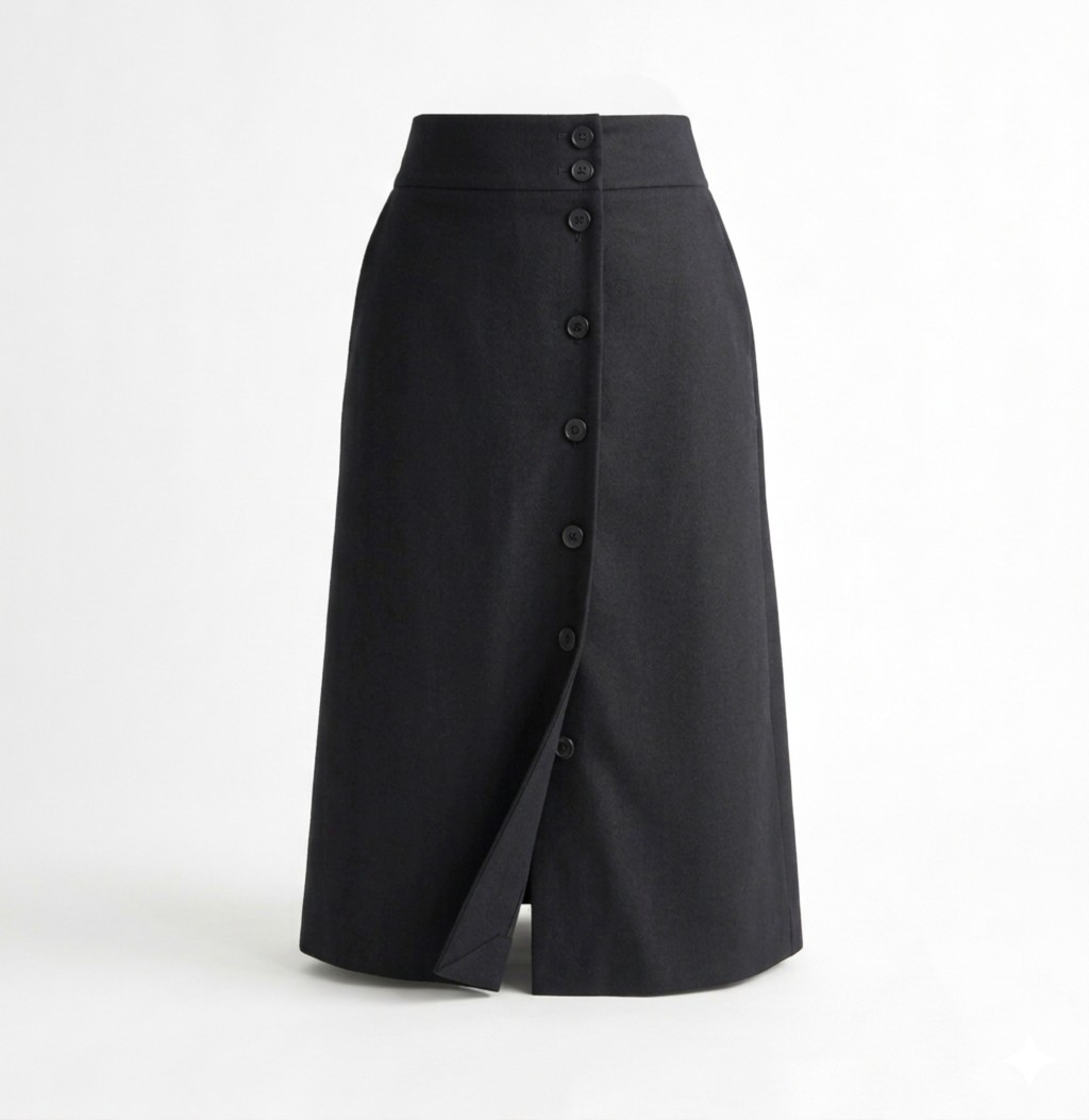 Elegancka czarna spódnica asymetryczna z guzikami na przodzie